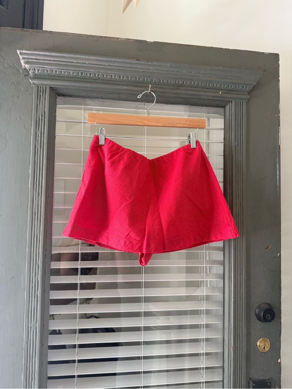 Free People Women's High-Waist Red Linen Skort